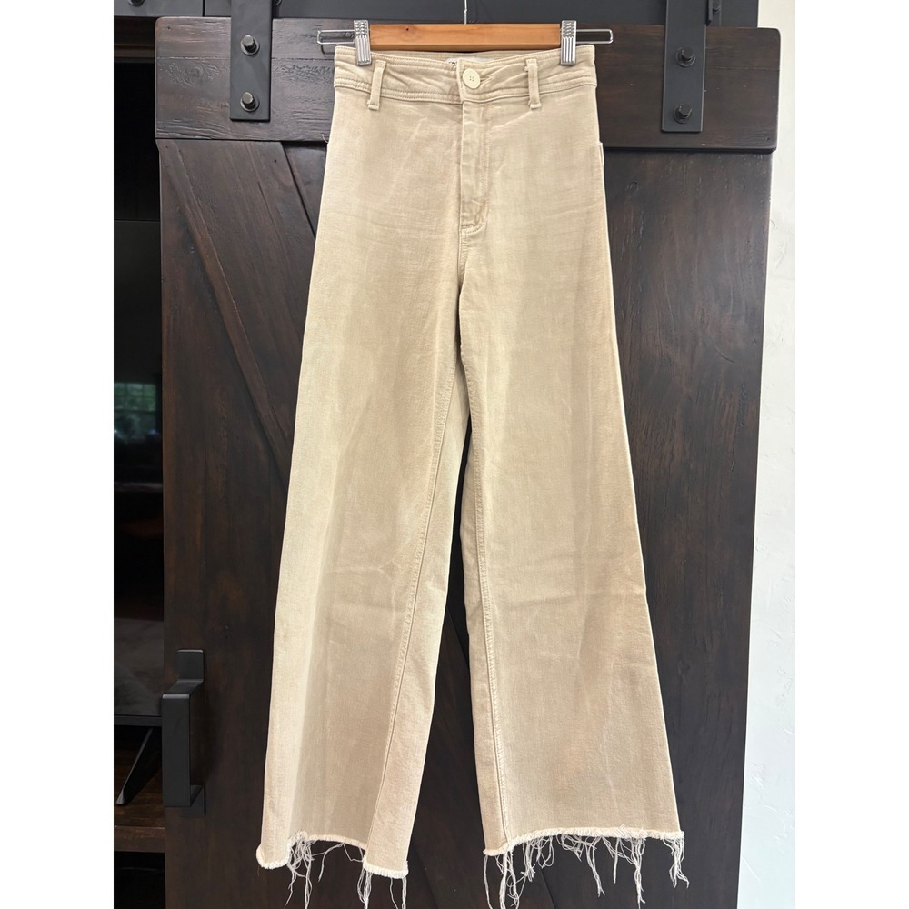 ZARA The Marine Straight High Rise Jeans Beige Raw Hem Wide Leg Denim Size 0
